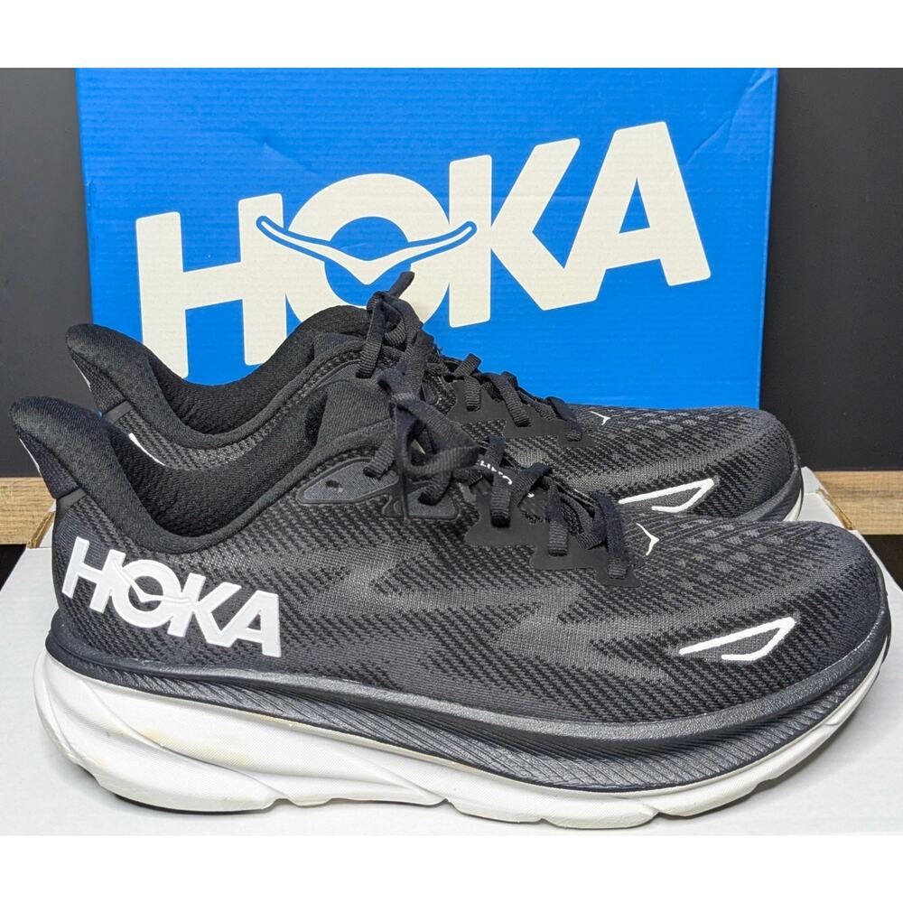 Hoka Shoes Mens 10 Wide (2E) Black Clifton 9 1132210/BWHT NEW Running Comfort